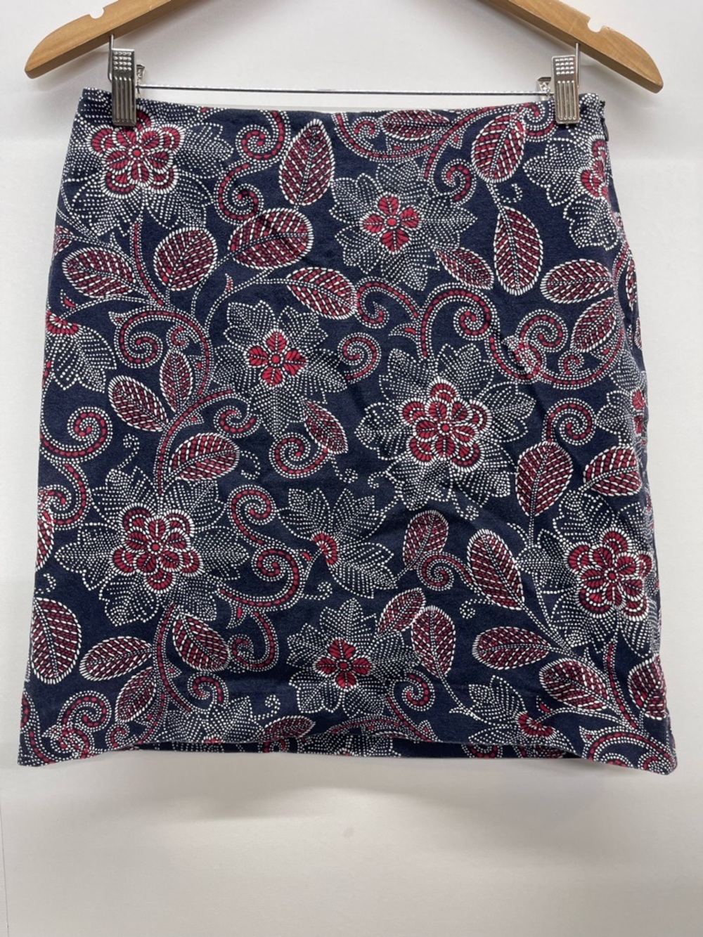 Talbots Navy Pencil Skirt with White and Red Floral Dot Print